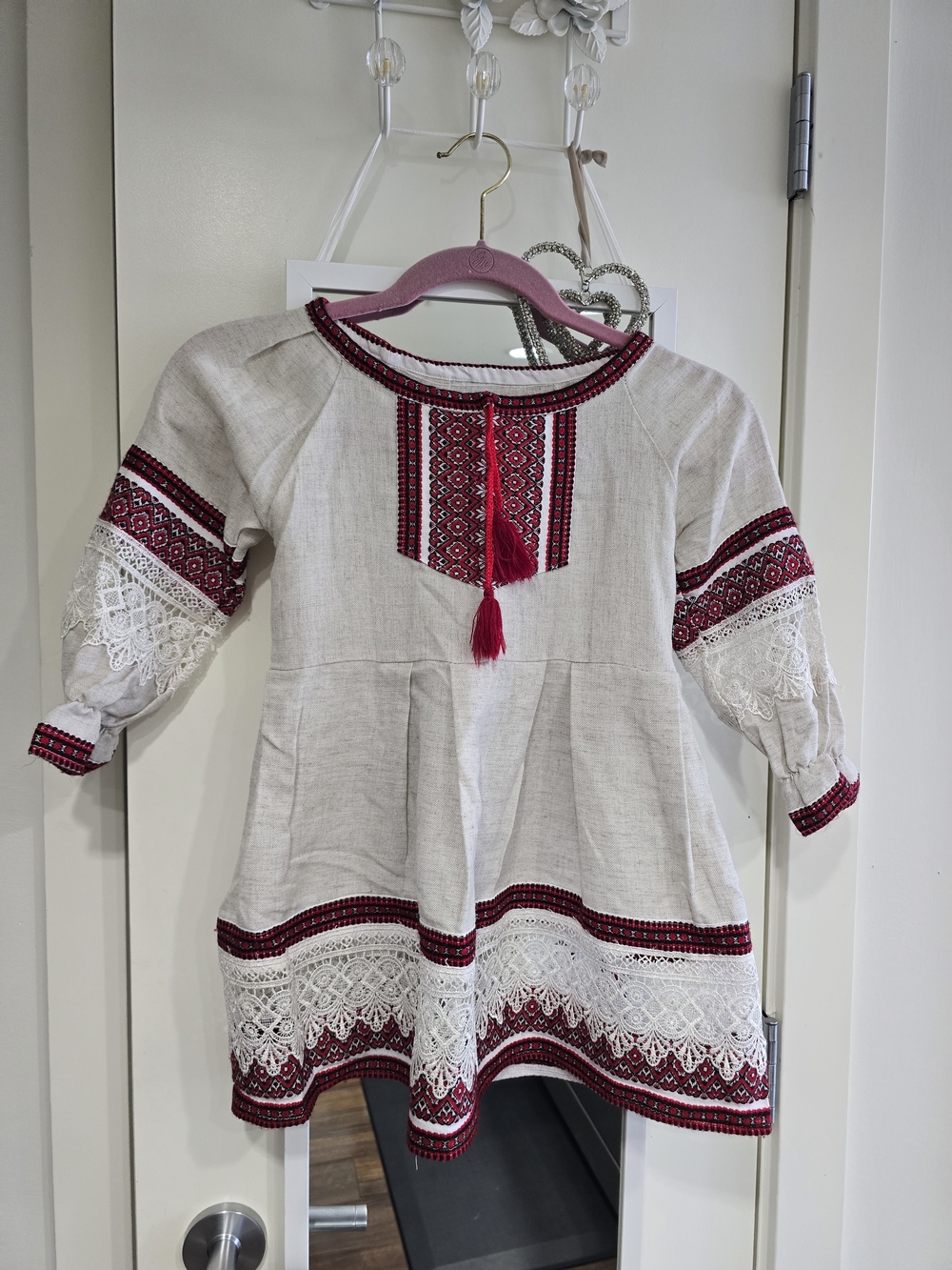 Girls' Red & Cream Embroidered Peasant Dress - Ukrainian